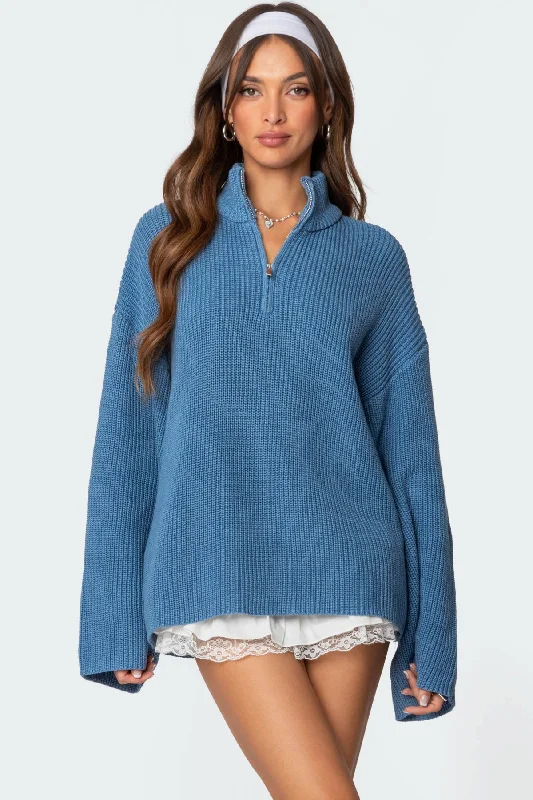 Open - Front Women's Cardigan - Style Mohair SweatersAmour High Neck Oversized Zip Sweater Open - Front Women's Cardigan - Style Mohair SweatersAmour High Neck Oversized Zip Sweater