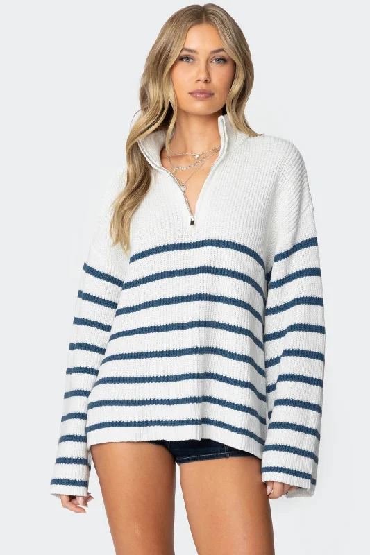 Plus Size Women's Embroidered Sweaters in Ethnic StylesOversized Quarter Zip Sweater Plus Size Women's Embroidered Sweaters in Ethnic StylesOversized Quarter Zip Sweater