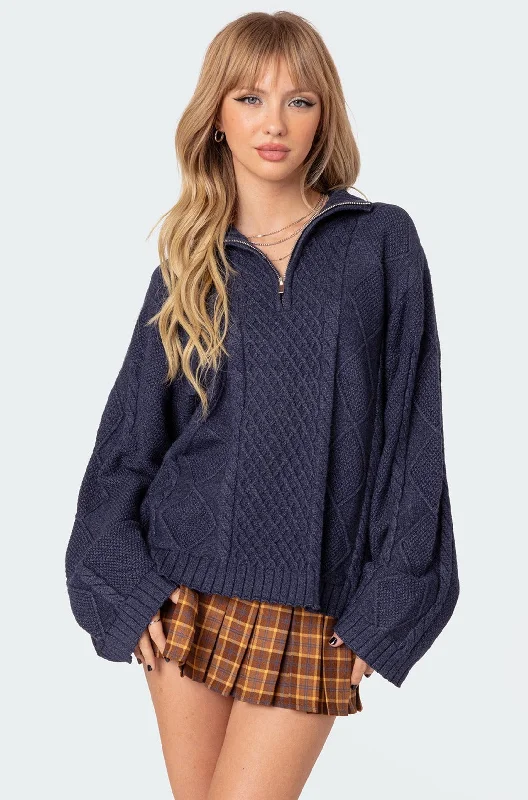 Mock Neck Women's Alpaca Wool Sweaters in Earth TonesOversized Quarter Zip Cable Knit Sweater Mock Neck Women's Alpaca Wool Sweaters in Earth TonesOversized Quarter Zip Cable Knit Sweater