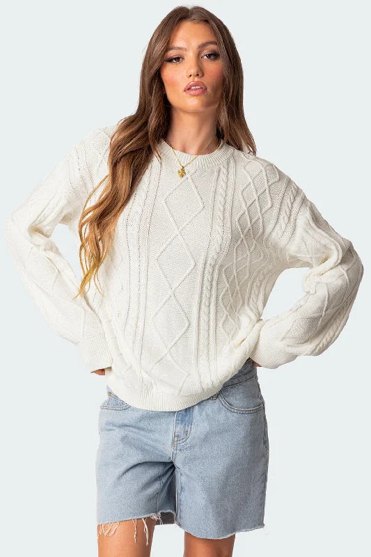Button - Down Women's Shetland Wool Sweaters in Traditional PatternsJessy Cable Knit Oversized Sweater Button - Down Women's Shetland Wool Sweaters in Traditional PatternsJessy Cable Knit Oversized Sweater