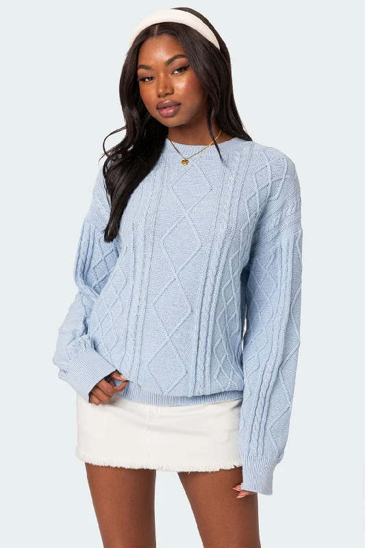 Plus Size Women's Embroidered Sweaters in Ethnic StylesJessy Cable Knit Oversized Sweater Plus Size Women's Embroidered Sweaters in Ethnic StylesJessy Cable Knit Oversized Sweater