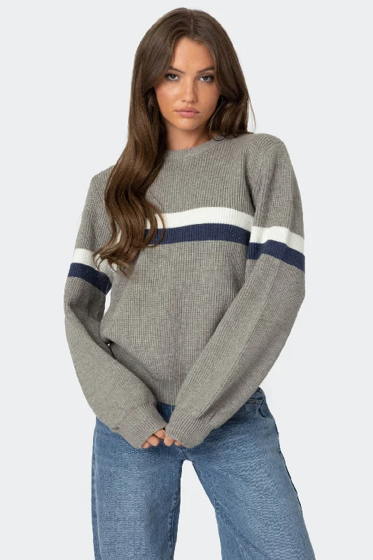 Plus Size Women's Sequined Sweaters for Special OccasionsNautical Striped Oversized Sweater Plus Size Women's Sequined Sweaters for Special OccasionsNautical Striped Oversized Sweater