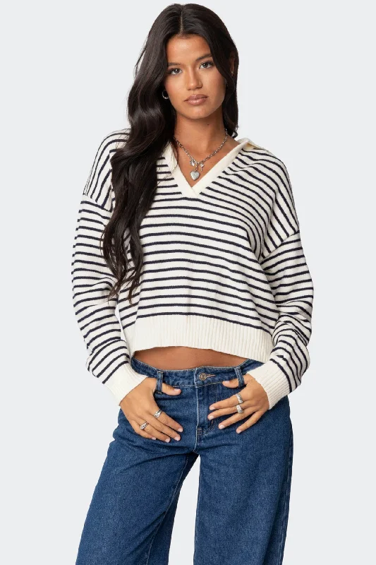 Plus Size Women's Side - Slit Sweaters in Bold SolidsCopenhagen Oversized Striped Sweater Plus Size Women's Side - Slit Sweaters in Bold SolidsCopenhagen Oversized Striped Sweater