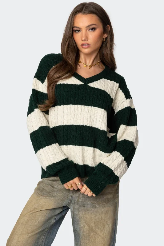 Short Sleeve Women's Cotton Blend Sweaters in Pastel ColorsOversized Striped Cable Knit Sweater Short Sleeve Women's Cotton Blend Sweaters in Pastel ColorsOversized Striped Cable Knit Sweater