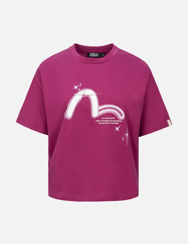 Crew Neck Women T Shirt with a Timeless DesignSeagull and Galaxy Print Drop Shoulder T-Shirt Crew Neck Women T Shirt with a Timeless DesignSeagull and Galaxy Print Drop Shoulder T-Shirt