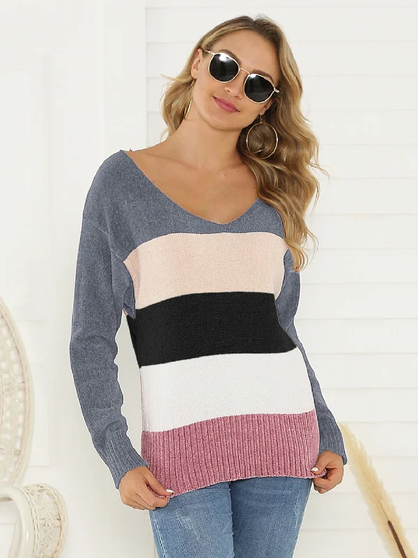 Tie - Front Women's Lambswool Sweaters in Pastel HuesShiny Color Block Long Sleeve Sweater Tie - Front Women's Lambswool Sweaters in Pastel HuesShiny Color Block Long Sleeve Sweater
