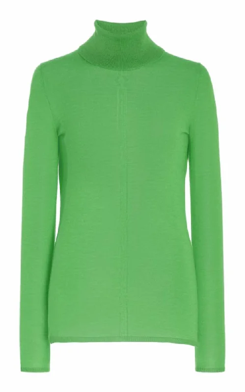 High - Low Hem Women's Cashmere - Blended SweatersSteinem Knit Turtleneck in Fluorescent Green Cashmere Silk High - Low Hem Women's Cashmere - Blended SweatersSteinem Knit Turtleneck in Fluorescent Green Cashmere Silk