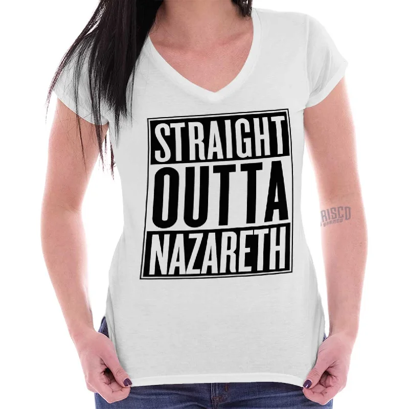 Muscle Women T Shirt for a Sporty and Casual LookStraight Outta Nazareth Junior Fit V-Neck T-Shirt Muscle Women T Shirt for a Sporty and Casual LookStraight Outta Nazareth Junior Fit V-Neck T-Shirt
