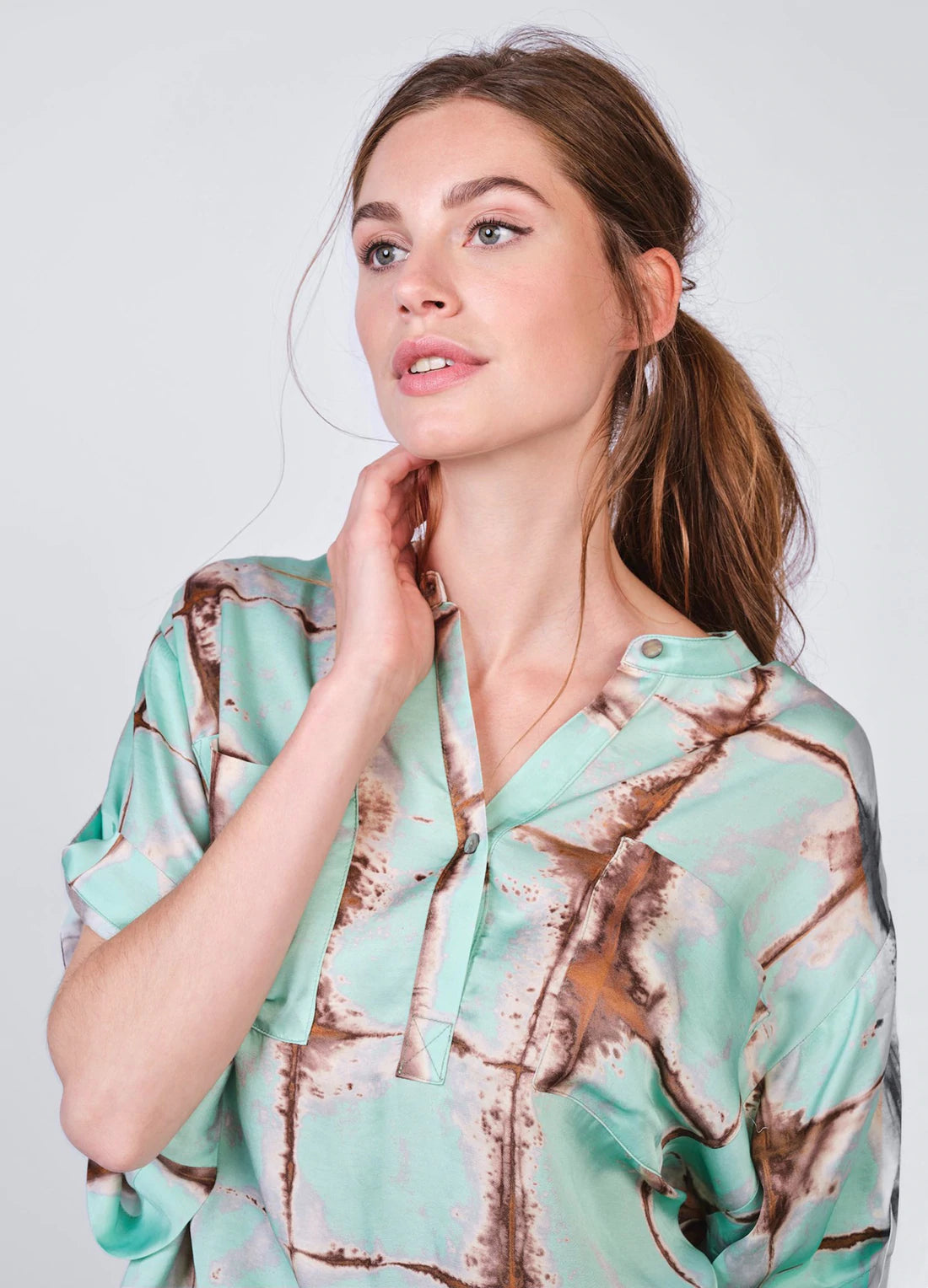 Open - Front Women's Cardigan - Style Mohair SweatersSummum Tie Dye Top With Checked Print Open - Front Women's Cardigan - Style Mohair SweatersSummum Tie Dye Top With Checked Print