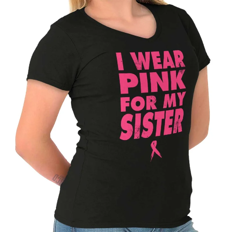 Sheer Women T Shirt for a Stylish and Alluring LookWear Pink For My Sister Junior Fit V-Neck T Shirt Sheer Women T Shirt for a Stylish and Alluring LookWear Pink For My Sister Junior Fit V-Neck T Shirt