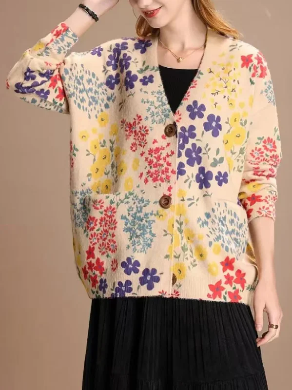 hand knitted women cardigan with artisanal charmWomen Casual Flower V-Neck Winter Cardigan Sweater hand knitted women cardigan with artisanal charmWomen Casual Flower V-Neck Winter Cardigan Sweater
