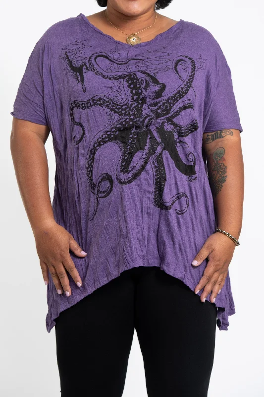 Sleeveless Women T Shirt for Summer ComfortWomens Octopus Loose V Neck T-Shirt in Purple Sleeveless Women T Shirt for Summer ComfortWomens Octopus Loose V Neck T-Shirt in Purple