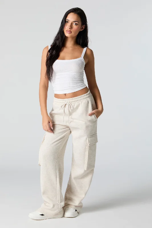 Women's Cropped Cargo Pants in Khaki with Multiple Pockets for a Practical and Fashionable StyleFleece Wide Leg Cargo Sweatpant Women's Cropped Cargo Pants in Khaki with Multiple Pockets for a Practical and Fashionable StyleFleece Wide Leg Cargo Sweatpant