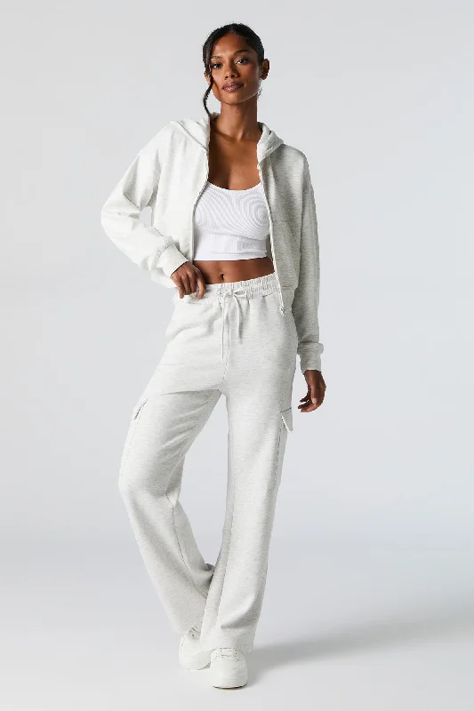Women's Wide - Leg Denim Cargo Pants in Dark Wash with Distressed Details for a Trendy AppearanceActive Fleece Wide Leg Cargo Pant Women's Wide - Leg Denim Cargo Pants in Dark Wash with Distressed Details for a Trendy AppearanceActive Fleece Wide Leg Cargo Pant