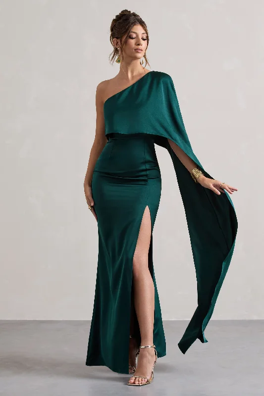 Shift Women Dress with a Simple and Classic Design for Everyday WearAmora | Bottle Green Satin Asymmetric Cape-Sleeve Split Maxi Dress Shift Women Dress with a Simple and Classic Design for Everyday WearAmora | Bottle Green Satin Asymmetric Cape-Sleeve Split Maxi Dress