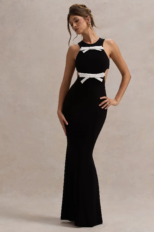 Empire Waist Women Dress to Accentuate the Bust and Conceal the WaistAurelie | Black Cut-Out Maxi Dress With Bows Empire Waist Women Dress to Accentuate the Bust and Conceal the WaistAurelie | Black Cut-Out Maxi Dress With Bows