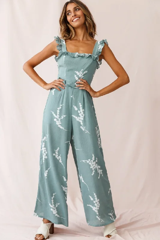 Women jumpsuits with a ruched bodice for a more feminine and form - fitting appearanceAzure Frill Strap Wide Leg Jumpsuit Sage Women jumpsuits with a ruched bodice for a more feminine and form - fitting appearanceAzure Frill Strap Wide Leg Jumpsuit Sage