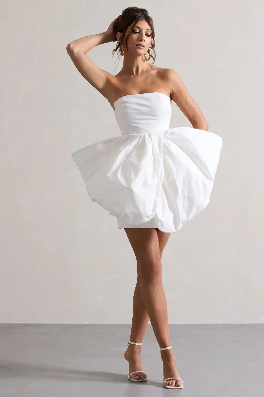Wrap - Style Women Dress with Adjustable Fit for All Body TypesBladen | Cream Bandeau Mini Dress With Detachable Bow Skirt Wrap - Style Women Dress with Adjustable Fit for All Body TypesBladen | Cream Bandeau Mini Dress With Detachable Bow Skirt