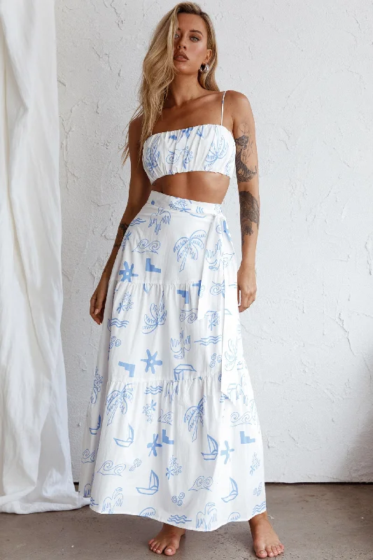 Mermaid - Style Women Dress with a Fitted Silhouette for Special OccasionsBondi Waist Tie Maxi Skirt Printed White Mermaid - Style Women Dress with a Fitted Silhouette for Special OccasionsBondi Waist Tie Maxi Skirt Printed White