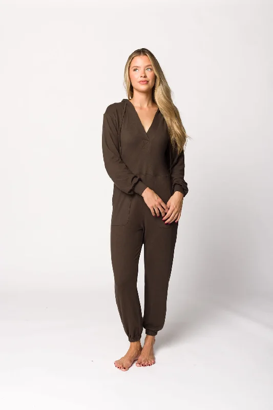 Women jumpsuits with pleated pants for a classic and sophisticated lookLennon Brushed Lounge Jumpsuit with Hood in Dark Olive Women jumpsuits with pleated pants for a classic and sophisticated lookLennon Brushed Lounge Jumpsuit with Hood in Dark Olive