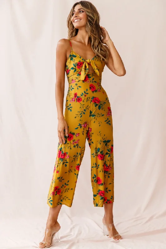 Women jumpsuits with ribbed textures for a unique and textured appearanceCall Me Wide-Leg Tied Bust Jumpsuit Floral Print Mustard Women jumpsuits with ribbed textures for a unique and textured appearanceCall Me Wide-Leg Tied Bust Jumpsuit Floral Print Mustard