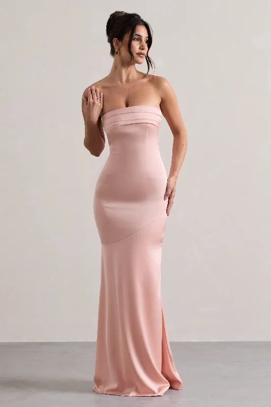 Wrap - Style Women Dress with Adjustable Fit for All Body TypesColada | Pink Satin Pleated Bandeau Maxi Dress Wrap - Style Women Dress with Adjustable Fit for All Body TypesColada | Pink Satin Pleated Bandeau Maxi Dress