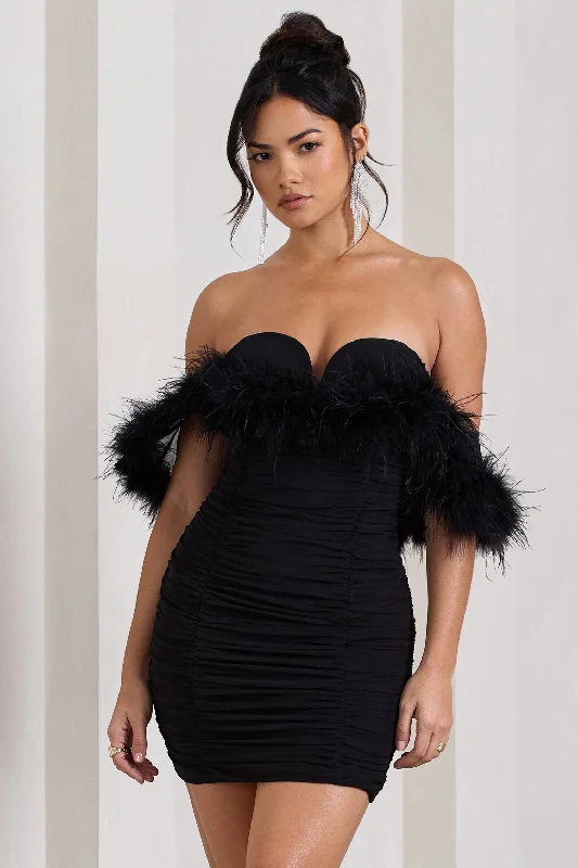 Wrap - Style Women Dress with Adjustable Fit for All Body TypesConfetti | Black Sweetheart Mini Dress With Chiffon Feather Sleeves Wrap - Style Women Dress with Adjustable Fit for All Body TypesConfetti | Black Sweetheart Mini Dress With Chiffon Feather Sleeves