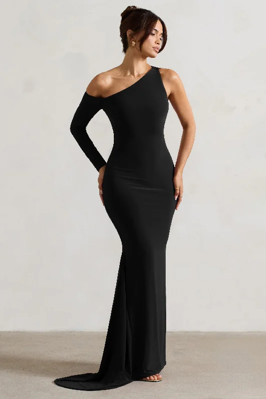 Ball Gown Women Dress with a Full Skirt for a Princess - like LookContradiction | Black One-Sleeve Asymmetric Maxi Dress Ball Gown Women Dress with a Full Skirt for a Princess - like LookContradiction | Black One-Sleeve Asymmetric Maxi Dress