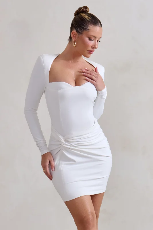 Backless Women Dress for a Sexy and Alluring Look at Evening EventsCorelle | White Long Sleeve Sweet Heart Twist Detail Mini Dress Backless Women Dress for a Sexy and Alluring Look at Evening EventsCorelle | White Long Sleeve Sweet Heart Twist Detail Mini Dress