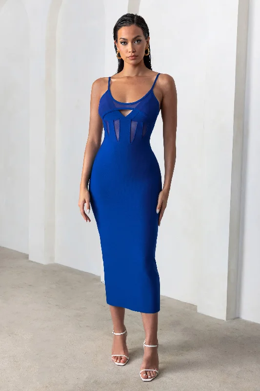 Printed Abstract Women Dress for a Modern and Artistic AppealDestiny Calling | Electric Blue Bandage Mesh Cut Out Midi Dress with Bra Detail Printed Abstract Women Dress for a Modern and Artistic AppealDestiny Calling | Electric Blue Bandage Mesh Cut Out Midi Dress with Bra Detail