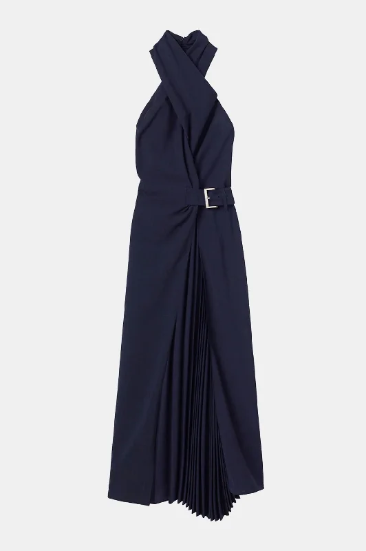 Lace - Embellished Women Dress for an Elegant and Sophisticated AppearanceFiona Pleated Midi Dress in Evening Blue Lace - Embellished Women Dress for an Elegant and Sophisticated AppearanceFiona Pleated Midi Dress in Evening Blue