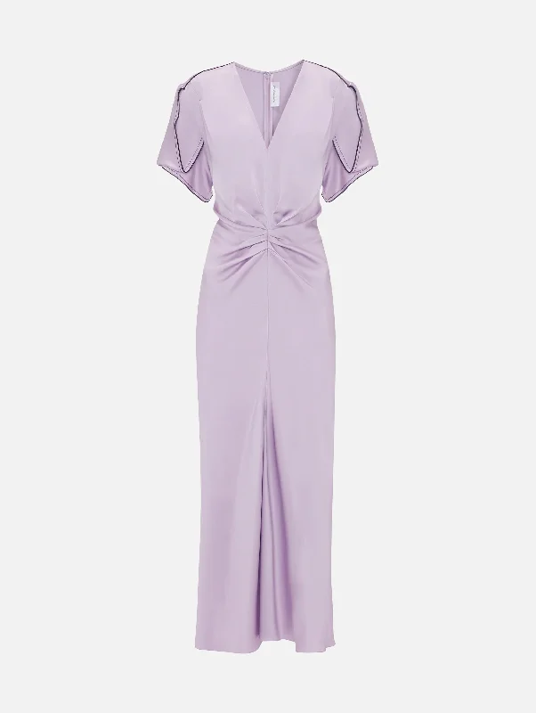 Shift Women Dress with a Simple and Classic Design for Everyday WearGathered V-Neck Midi Dress in Petunia Shift Women Dress with a Simple and Classic Design for Everyday WearGathered V-Neck Midi Dress in Petunia