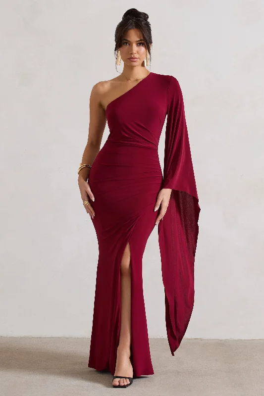 Little Black Women Dress with Sequins for a Glamorous Night OutGiada | Berry Ruched One Shoulder Cape Sleeve Maxi Dress Little Black Women Dress with Sequins for a Glamorous Night OutGiada | Berry Ruched One Shoulder Cape Sleeve Maxi Dress