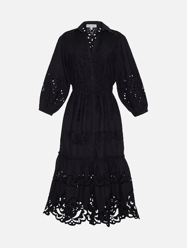Mermaid - Style Women Dress with a Fitted Silhouette for Special OccasionsHutton Dress in Black Embroidered Eyelet Mermaid - Style Women Dress with a Fitted Silhouette for Special OccasionsHutton Dress in Black Embroidered Eyelet