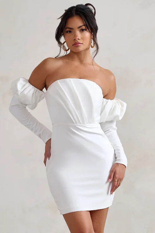 Shift Women Dress with a Simple and Classic Design for Everyday WearLaurie | White Bardot Puff Long Sleeve Mini Dress Shift Women Dress with a Simple and Classic Design for Everyday WearLaurie | White Bardot Puff Long Sleeve Mini Dress