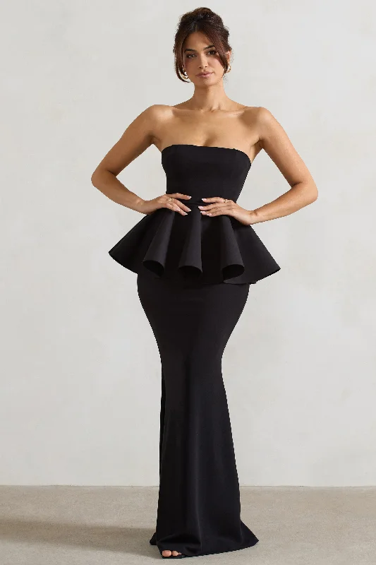 Lace - Embellished Women Dress for an Elegant and Sophisticated AppearanceLouisiana | Black Bandeau Peplum Maxi Dress Lace - Embellished Women Dress for an Elegant and Sophisticated AppearanceLouisiana | Black Bandeau Peplum Maxi Dress