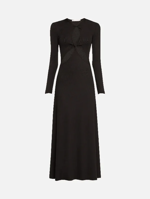 Strapless Women Dress with a Built - in Bra for Comfort and SupportOpen Twist Anglaise Dress in Black Strapless Women Dress with a Built - in Bra for Comfort and SupportOpen Twist Anglaise Dress in Black