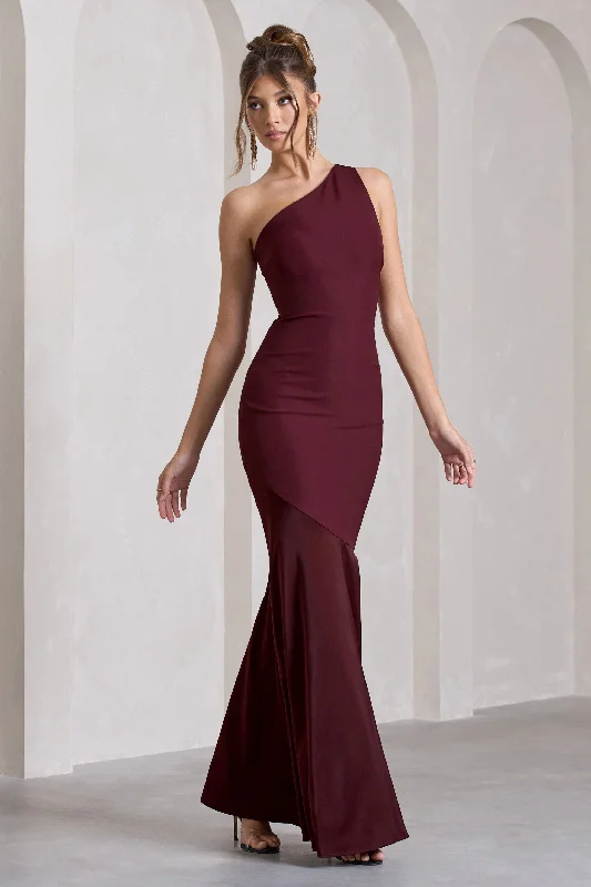 Mermaid - Style Women Dress with a Fitted Silhouette for Special OccasionsPassion | Plum One Shoulder Cut-Out Fishtail Maxi Dress Mermaid - Style Women Dress with a Fitted Silhouette for Special OccasionsPassion | Plum One Shoulder Cut-Out Fishtail Maxi Dress