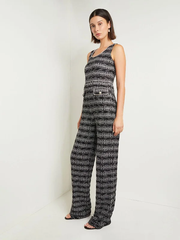 Women jumpsuits with ribbed textures for a unique and textured appearanceRhinestone Accent Tweed Knit Jumpsuit Women jumpsuits with ribbed textures for a unique and textured appearanceRhinestone Accent Tweed Knit Jumpsuit