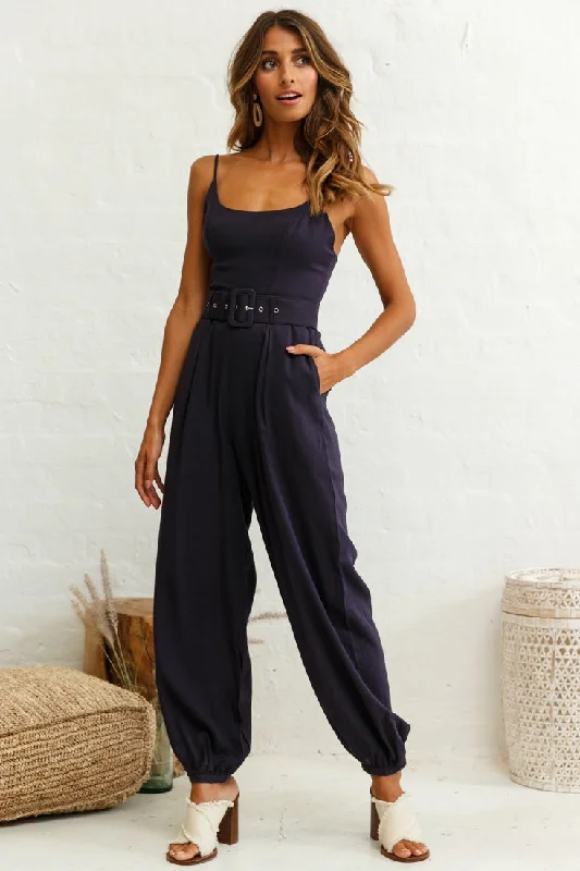 Velvet women jumpsuits for winter formal occasionsSanta Barbara Cuffed Hem Belted Jumpsuit Navy Velvet women jumpsuits for winter formal occasionsSanta Barbara Cuffed Hem Belted Jumpsuit Navy