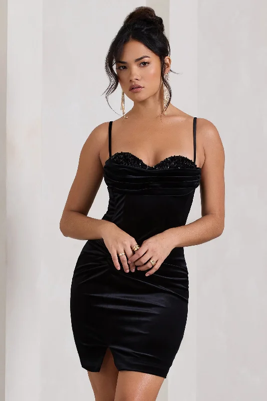 Ball Gown Women Dress with a Full Skirt for a Princess - like LookStarstruck | Black Velvet Strappy Corset Mini Dress Ball Gown Women Dress with a Full Skirt for a Princess - like LookStarstruck | Black Velvet Strappy Corset Mini Dress