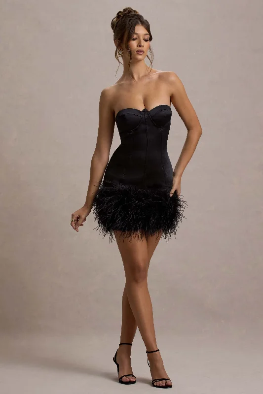 Ruffled Women Dress with Multiple Layers for a Playful and Girly StyleVampira | Black Satin Corset Feather Mini Dress Ruffled Women Dress with Multiple Layers for a Playful and Girly StyleVampira | Black Satin Corset Feather Mini Dress