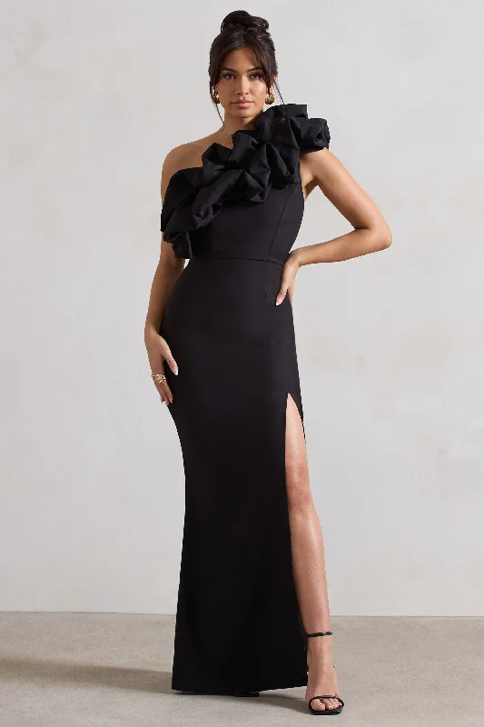 Shift Women Dress with a Simple and Classic Design for Everyday WearVienne | Black One Shoulder Ruffle Split Maxi Dress Shift Women Dress with a Simple and Classic Design for Everyday WearVienne | Black One Shoulder Ruffle Split Maxi Dress