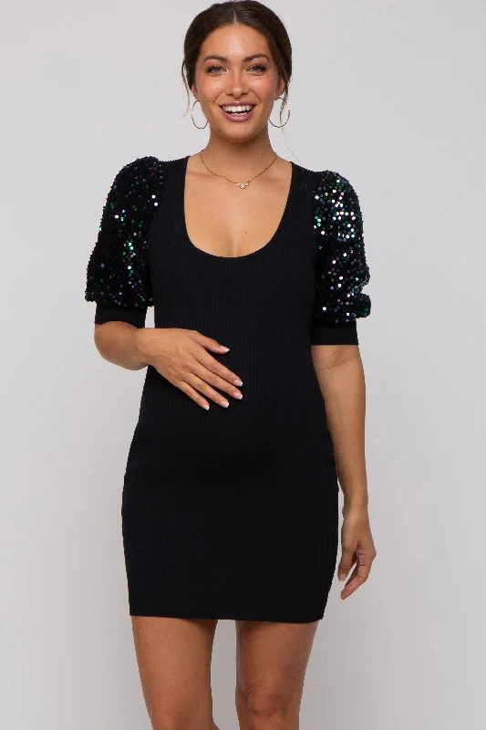 Ruffled Women Dress with Multiple Layers for a Playful and Girly Style Ruffled Women Dress with Multiple Layers for a Playful and Girly Style Black Ribbed Sequin Puff Sleeve Maternity Dress