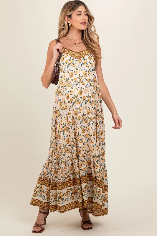 Mermaid - Style Women Dress with a Fitted Silhouette for Special Occasions Mermaid - Style Women Dress with a Fitted Silhouette for Special Occasions Cream Floral Border Print Lace Up Back Maternity Maxi Dress Mermaid - Style Women Dress with a Fitted Silhouette for Special Occasions Mermaid - Style Women Dress with a Fitted Silhouette for Special Occasions Cream Floral Border Print Lace Up Back Maternity Maxi Dress