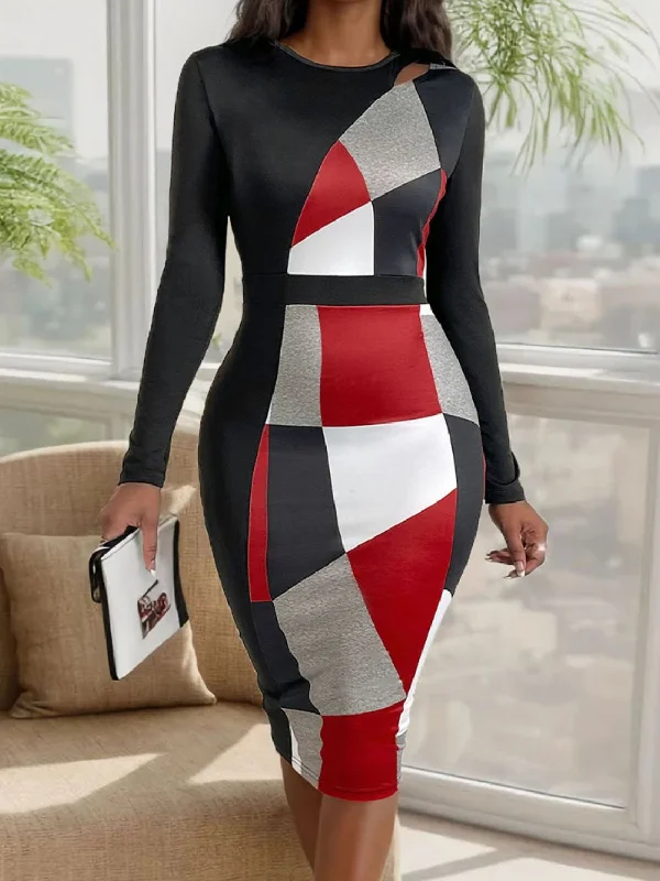 Plus Size Women Dress with a Flattering A - Line Cut for Comfort and Style Plus Size Women Dress with a Flattering A - Line Cut for Comfort and Style Cutout Color Block Round Neck Long Sleeve Dress Plus Size Women Dress with a Flattering A - Line Cut for Comfort and Style Plus Size Women Dress with a Flattering A - Line Cut for Comfort and Style Cutout Color Block Round Neck Long Sleeve Dress