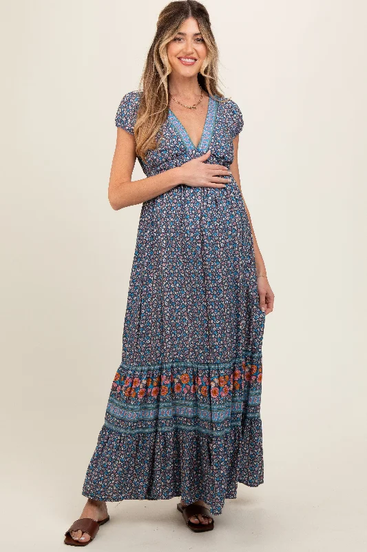 Plus Size Women Dress with a Flattering A - Line Cut for Comfort and Style Plus Size Women Dress with a Flattering A - Line Cut for Comfort and Style Navy Blue Border Print Ruffle Maternity Maxi Dress Plus Size Women Dress with a Flattering A - Line Cut for Comfort and Style Plus Size Women Dress with a Flattering A - Line Cut for Comfort and Style Navy Blue Border Print Ruffle Maternity Maxi Dress