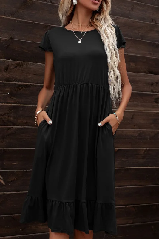 Empire Waist Women Dress to Accentuate the Bust and Conceal the Waist Empire Waist Women Dress to Accentuate the Bust and Conceal the Waist Round Neck Ruffle Hem Pocket Dress Empire Waist Women Dress to Accentuate the Bust and Conceal the Waist Empire Waist Women Dress to Accentuate the Bust and Conceal the Waist Round Neck Ruffle Hem Pocket Dress
