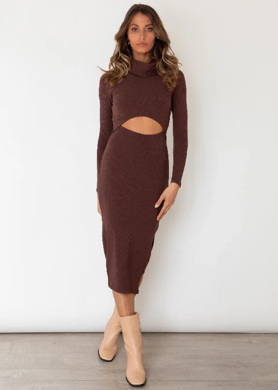 Wrap - style midi dresses in silk for a sophisticated office lookAnaleah Cut Out Midi Dress - Chocolate Wrap - style midi dresses in silk for a sophisticated office lookAnaleah Cut Out Midi Dress - Chocolate