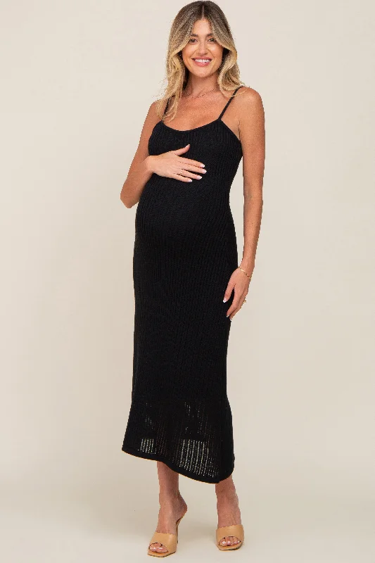 Sleeveless midi dresses with lace details for summer weddingsBlack Open Knit Crochet Maternity Midi Dress Sleeveless midi dresses with lace details for summer weddingsBlack Open Knit Crochet Maternity Midi Dress